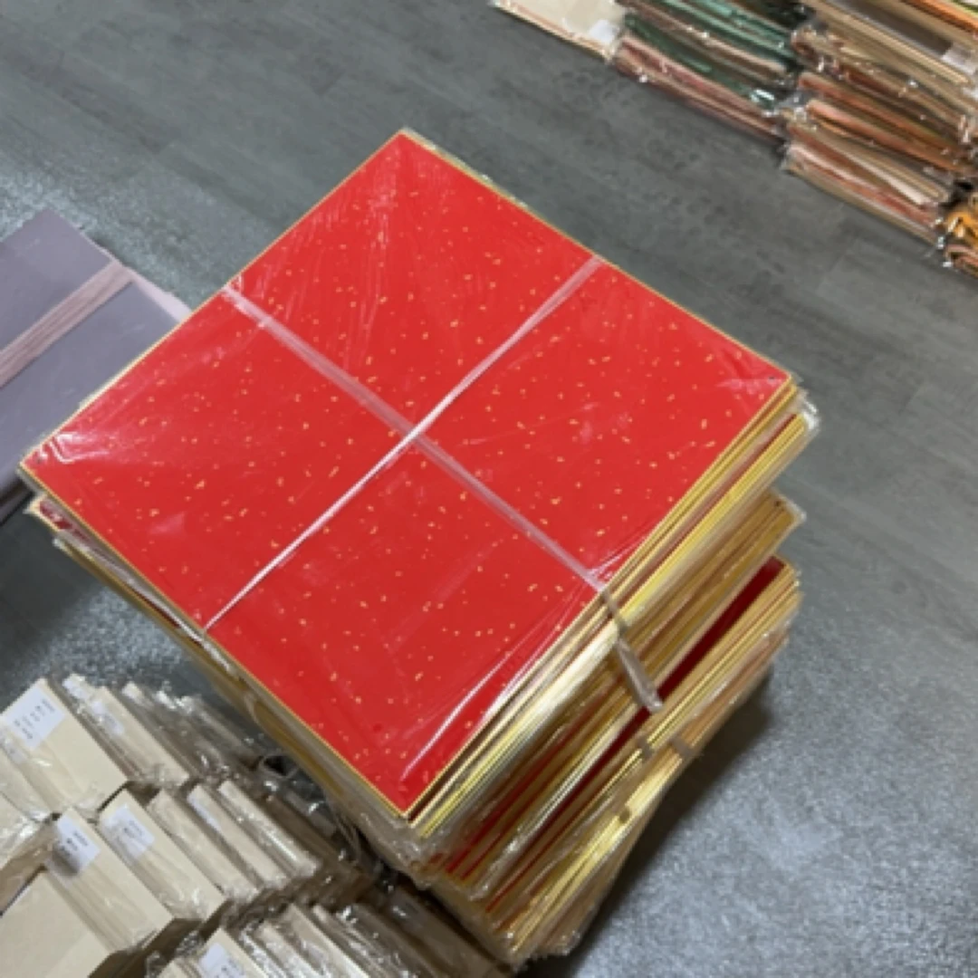 处理38cm万年红福字斗方硬卡5张半生熟洒金