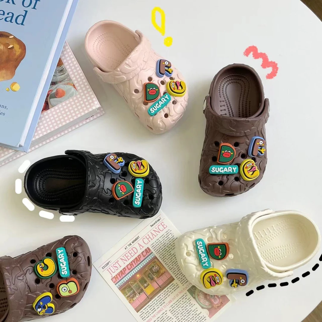 【新款字母】洞洞鞋夏季女童包头凉拖鞋eva厚底防滑男童两穿沙滩鞋