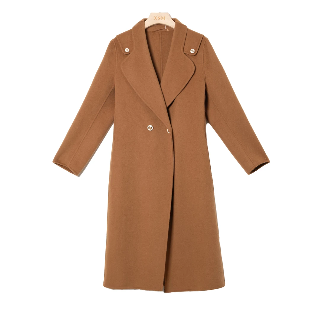 冬上西装领竖插口袋轻奢感阔版大衣双面HS123