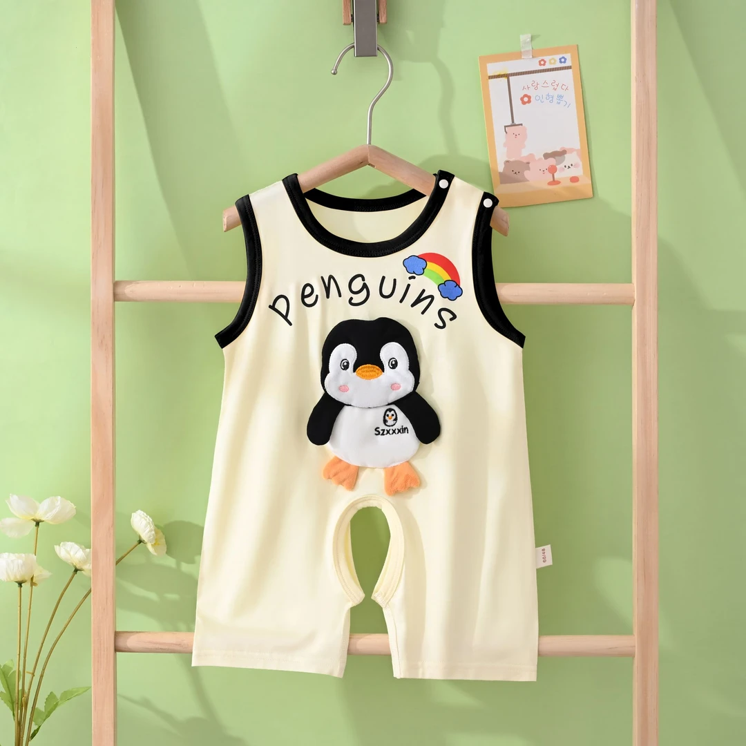 新款卡通婴儿连体夏季薄款柔软亲肤开档无袖背心可爱俏皮