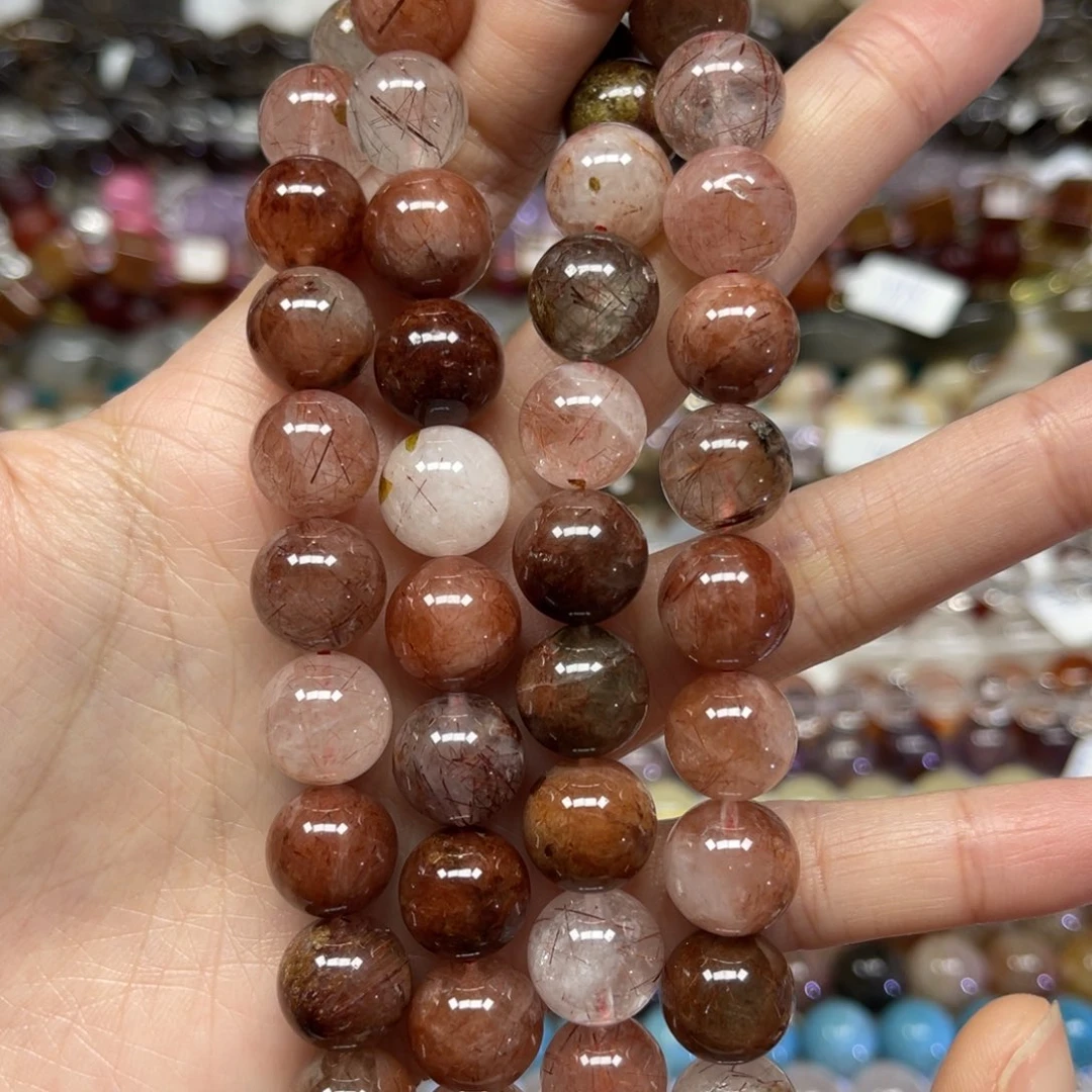 玛瑙/玉髓散珠天然红兔毛卡12长条38厘米