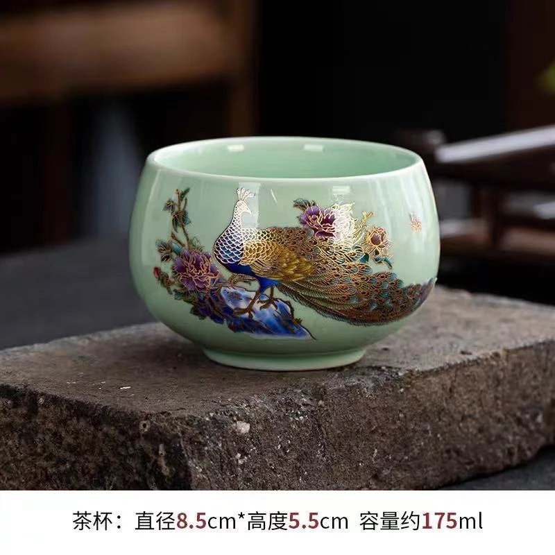 秋香茶具 变色孔雀杯青色主人杯茶杯品茗杯-6344-2401