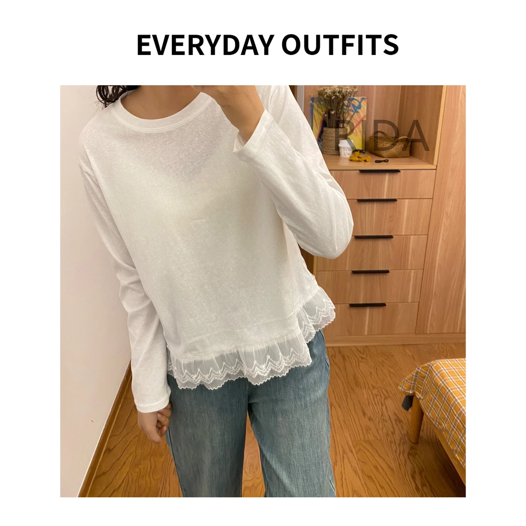 RIDA··花边领蕾丝气质T恤5B22休闲百搭小众宽松春夏复古336