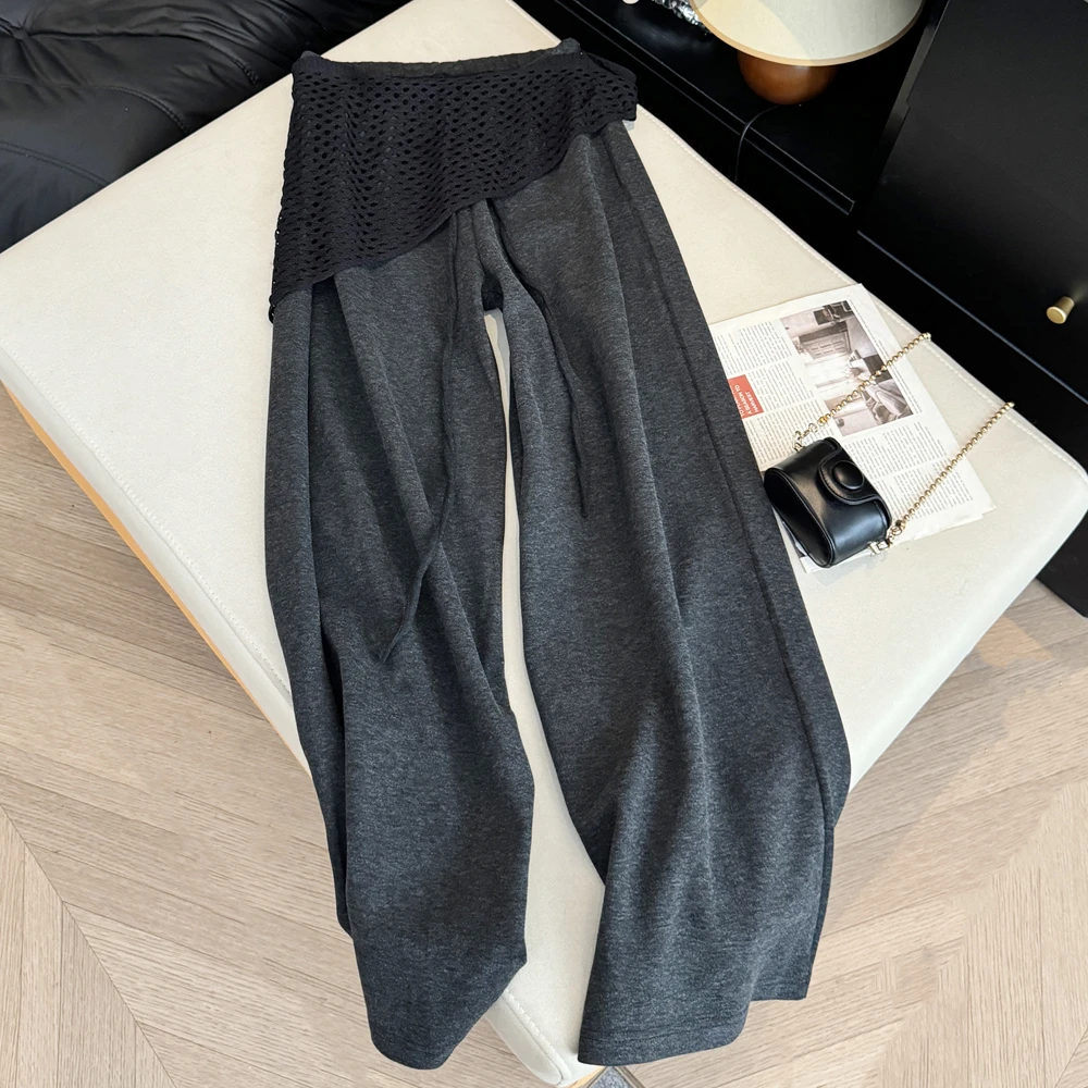 韩版设计感屁帘遮胯休闲裤瑜伽裤裤裙两件套松紧高腰直筒微喇