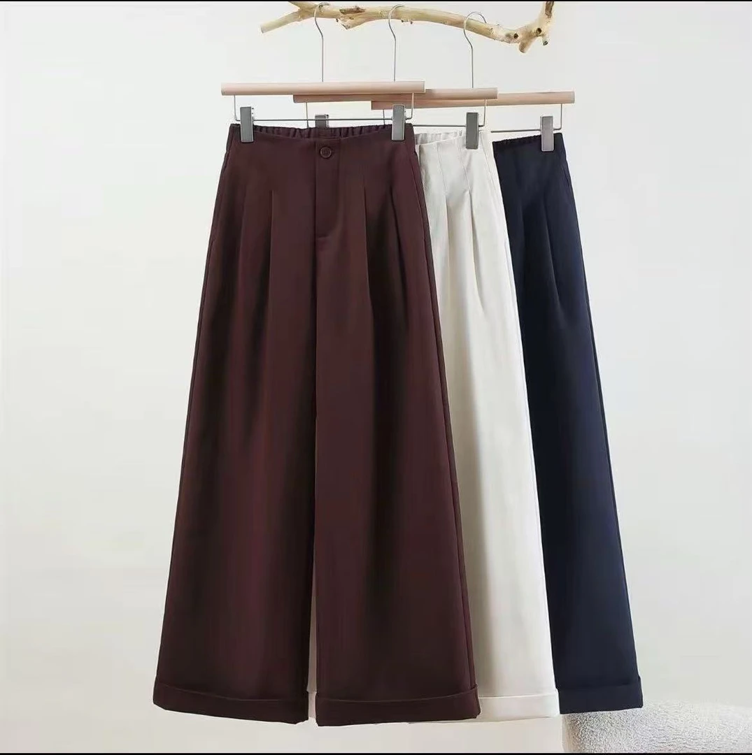 2025（加厚＋全包边）秋冬新款窄版阔腿直筒宽松休闲爆款女裤A318款