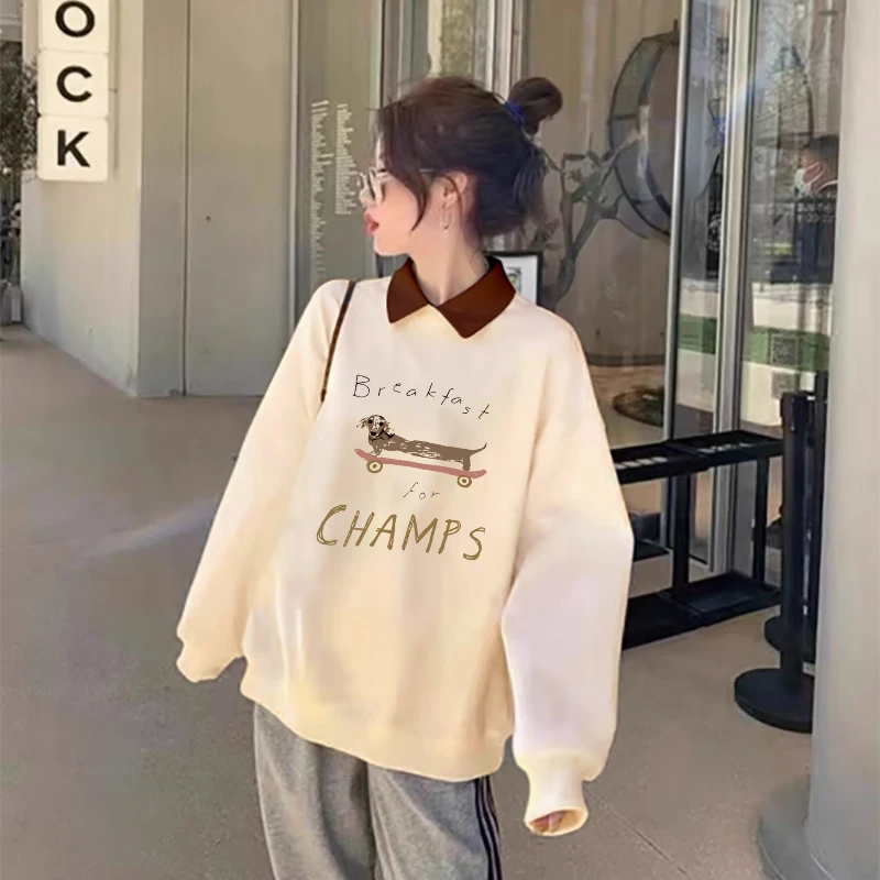 加绒卫衣女秋冬2025新款爆款时尚洋气oversize宽松翻领外套假两件