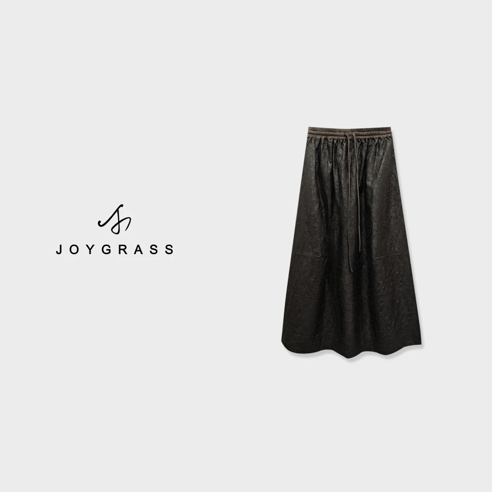 JOYGRASS【薯莨汁特染】龟裂纹立体浮雕刺绣气质半身裙Q-05959
