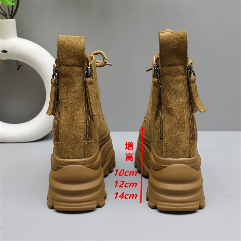马丁靴女厚底内增高14cm加绒英伦短靴12cm双拉链小个子高帮鞋