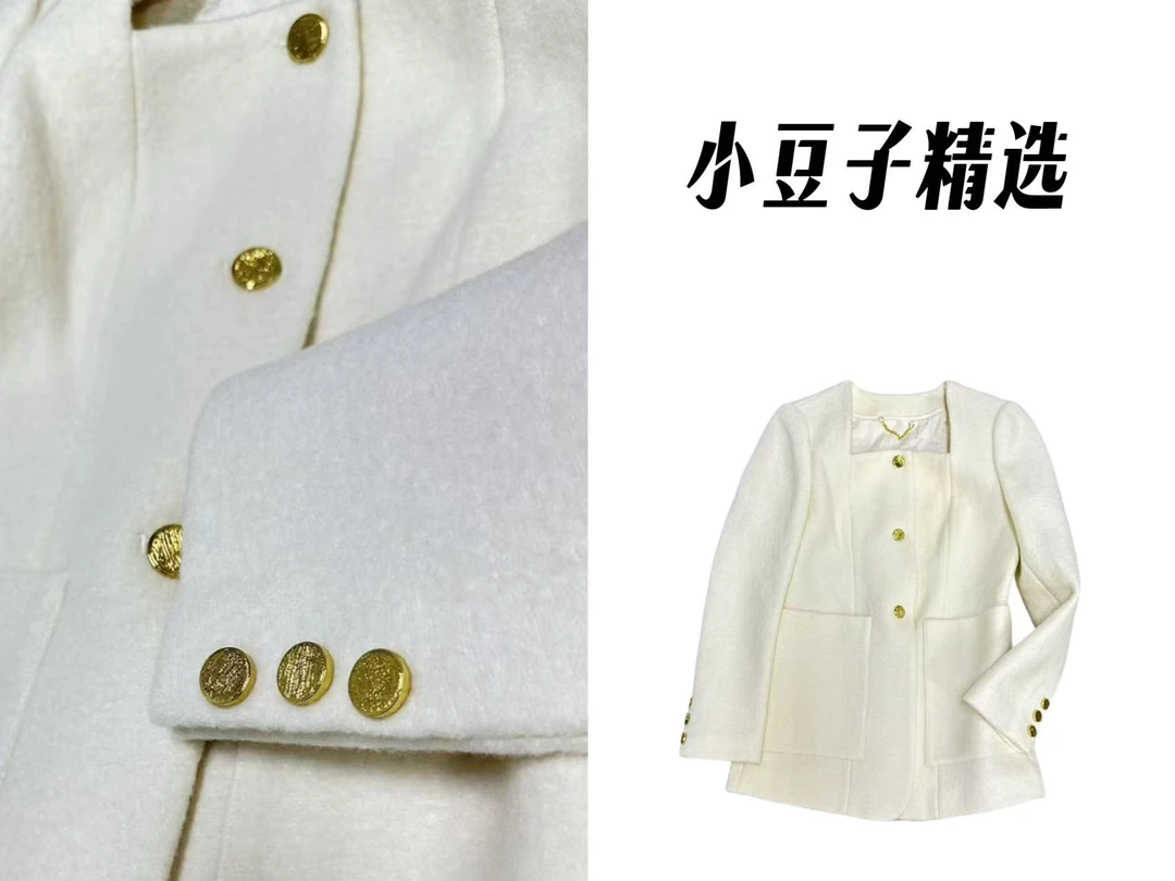 【小豆子精选】名媛秋冬款轻奢设计师常规款白色女短款双排扣外套