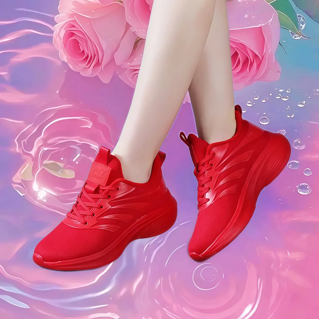 新款曳舞广场跳舞运动鞋情侣男女同款百搭透气轻便飞织跳舞老爹鞋