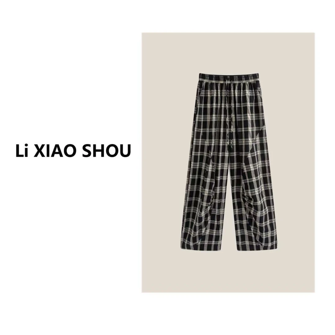 【李小瘦大码女装】秋季新款格子休闲时尚休闲简约裤子女666D-1