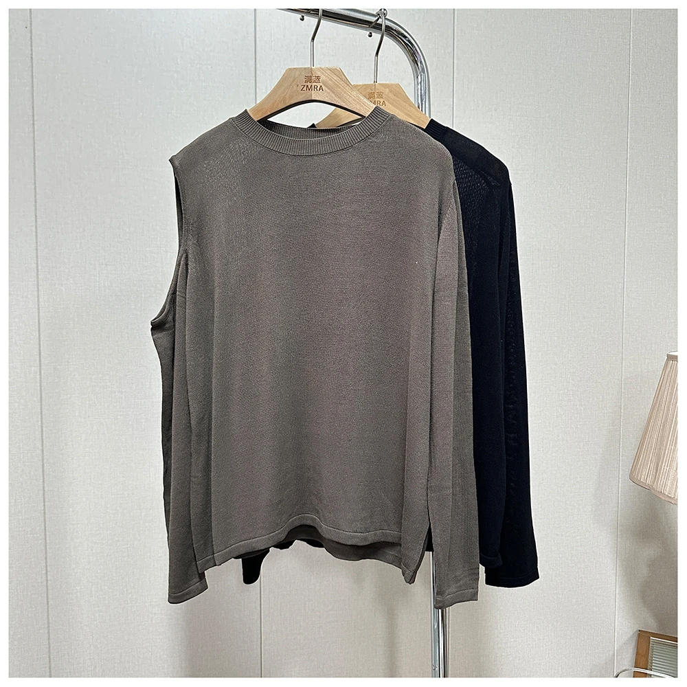 1T021  春季新款纯色宽松露肩长袖女士针织打底衫