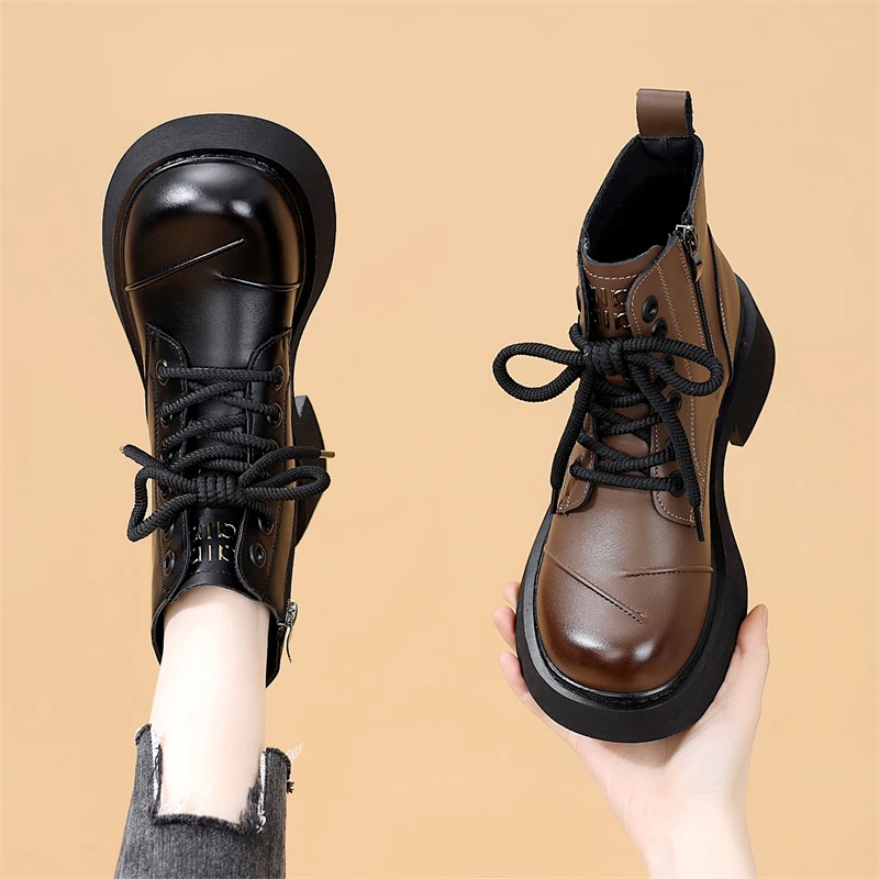 增高英伦风秋冬马丁靴2025新款复古圆头时尚百搭厚底加绒短靴