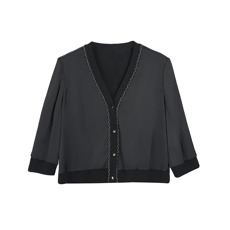 【她翼】夏季短外套气质长袖针织拼接EF1232321445W