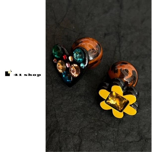 非金属树脂耳饰 A287 琥珀色太阳花彩锆石爱心百搭耳钉
