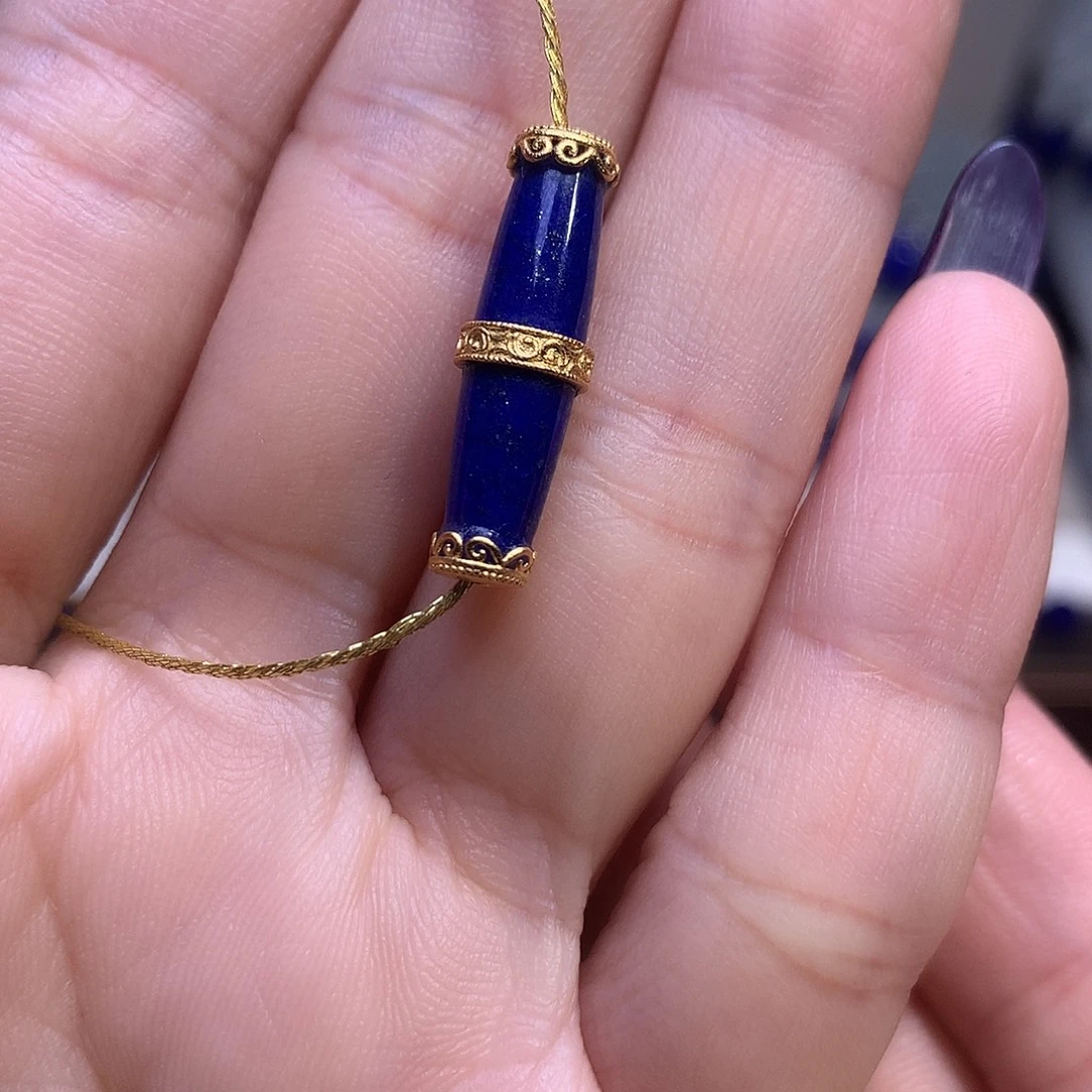 青金石银S925镶嵌锁骨橄榄珠22/6.8m