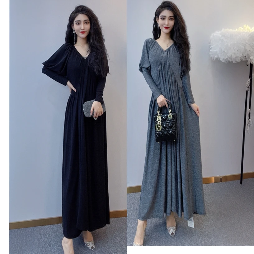 2025特价春秋季宽松显瘦高弹力贵妇款气质时尚连衣裙长裙新款秋冬