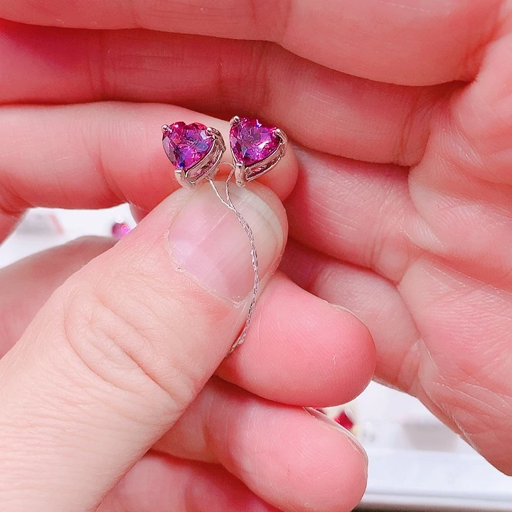 石榴石耳钉银S925镶嵌