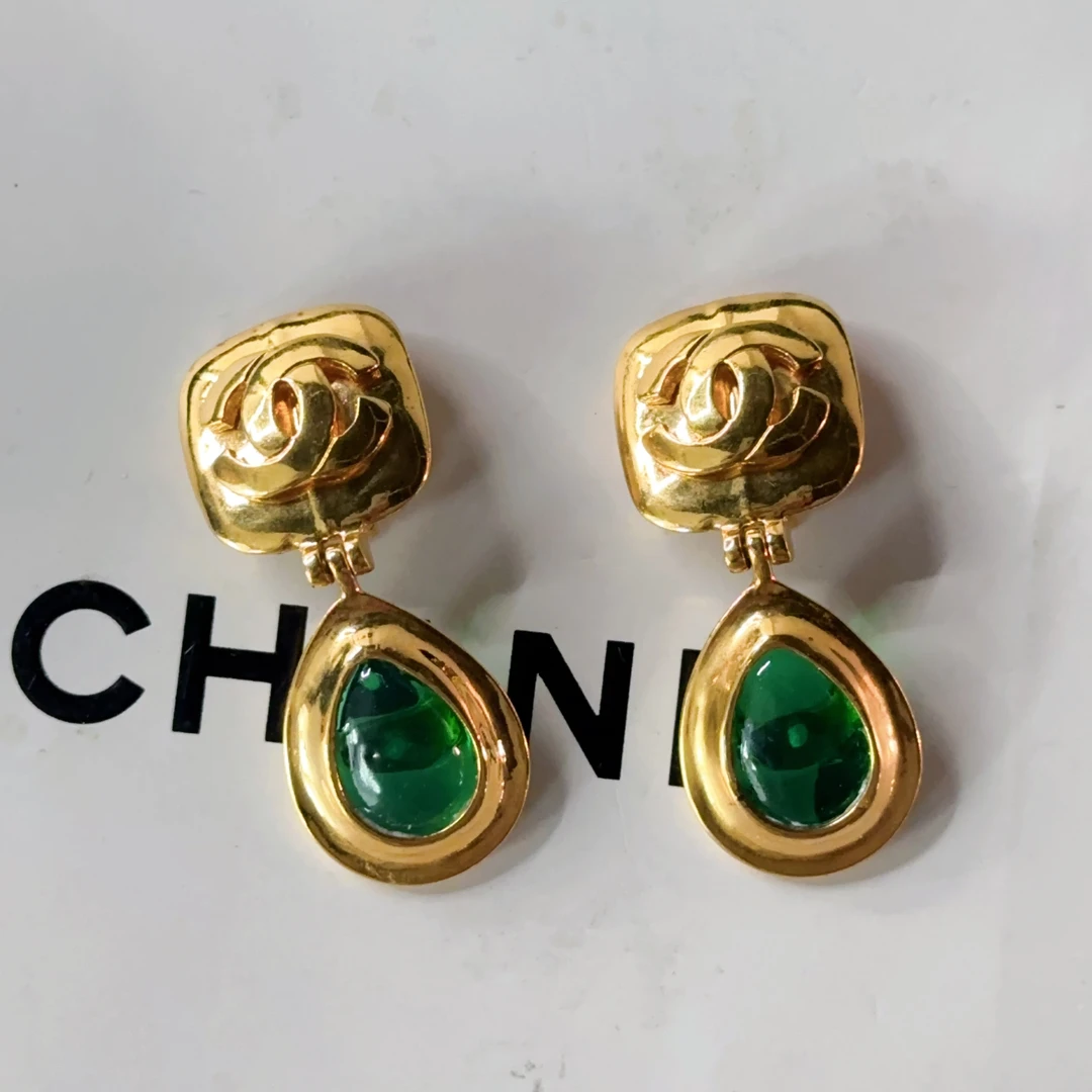 95新 Chanel/香奈儿 Chanel vintage香奈儿中古绿琉璃耳夹