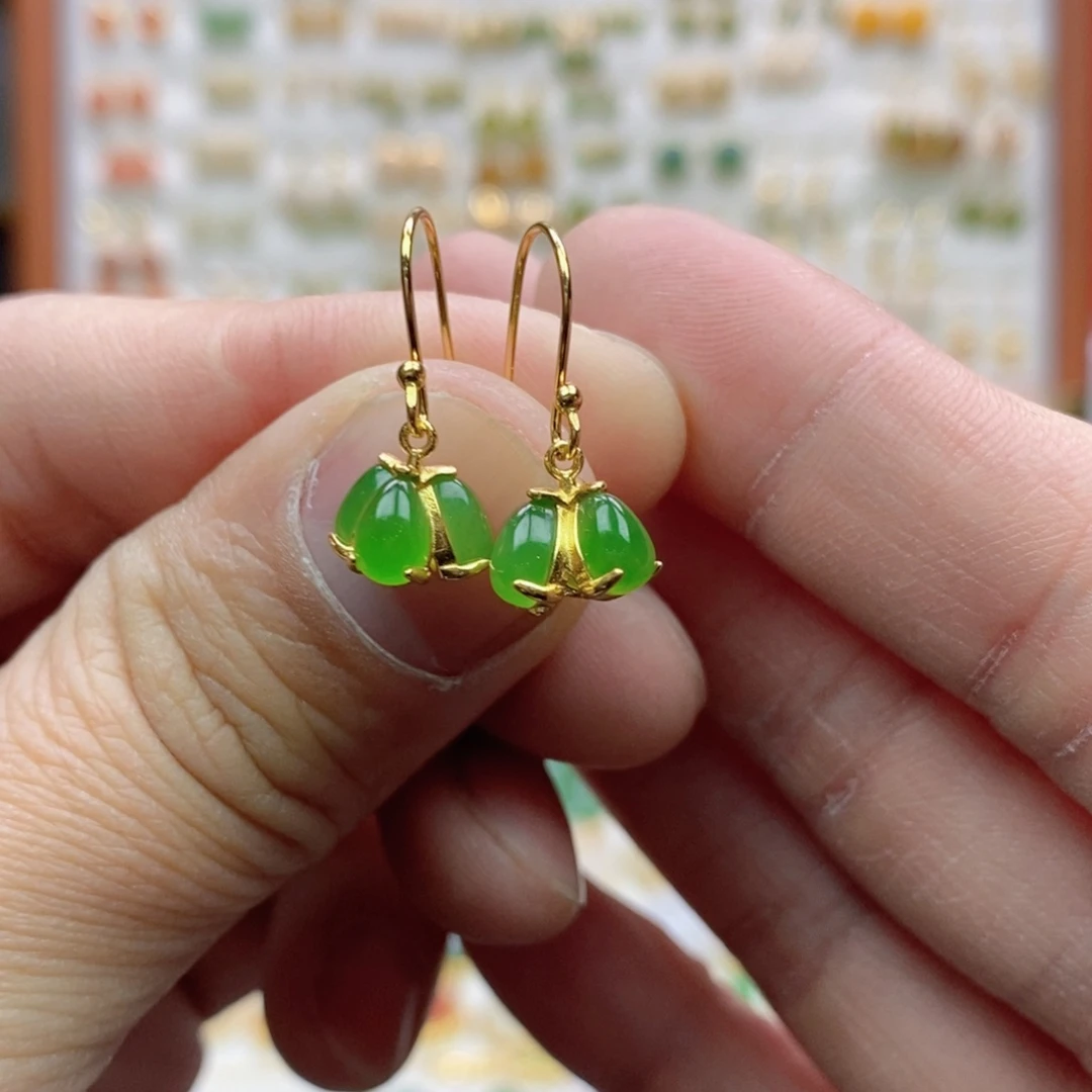 和田玉银S925镶嵌耳饰