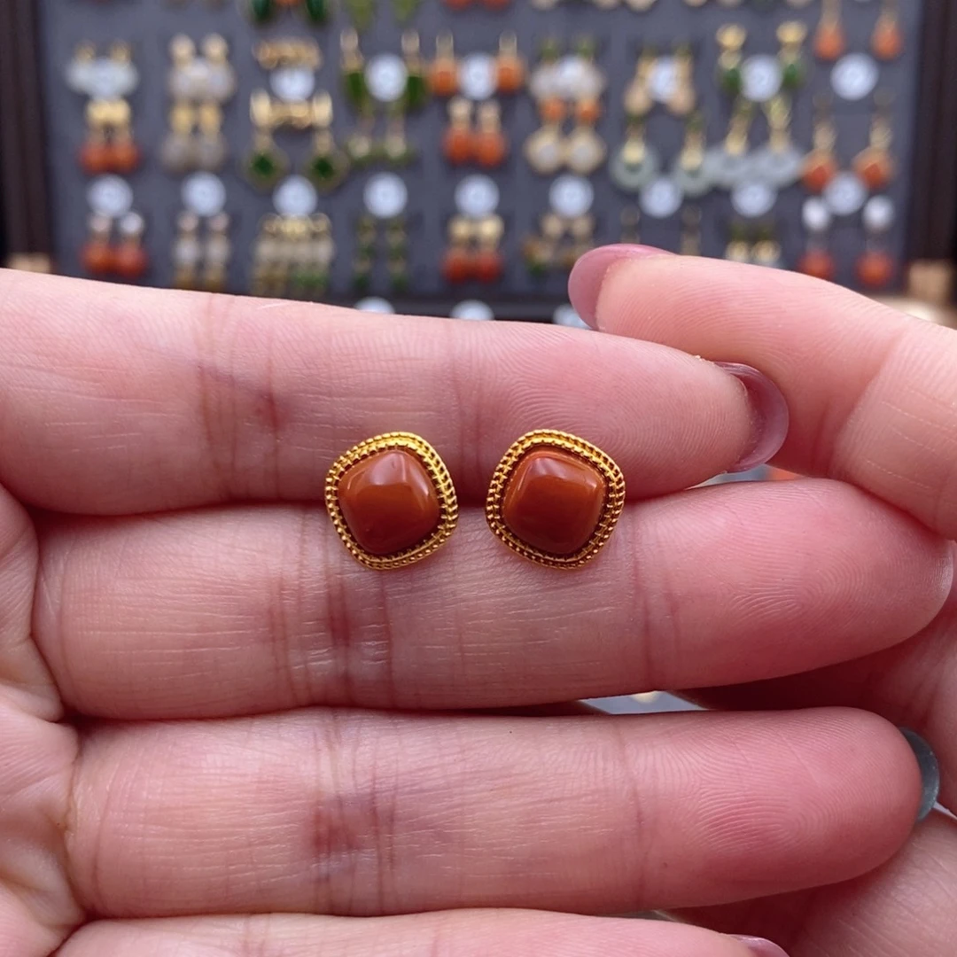 银S925镶嵌和田玉耳饰