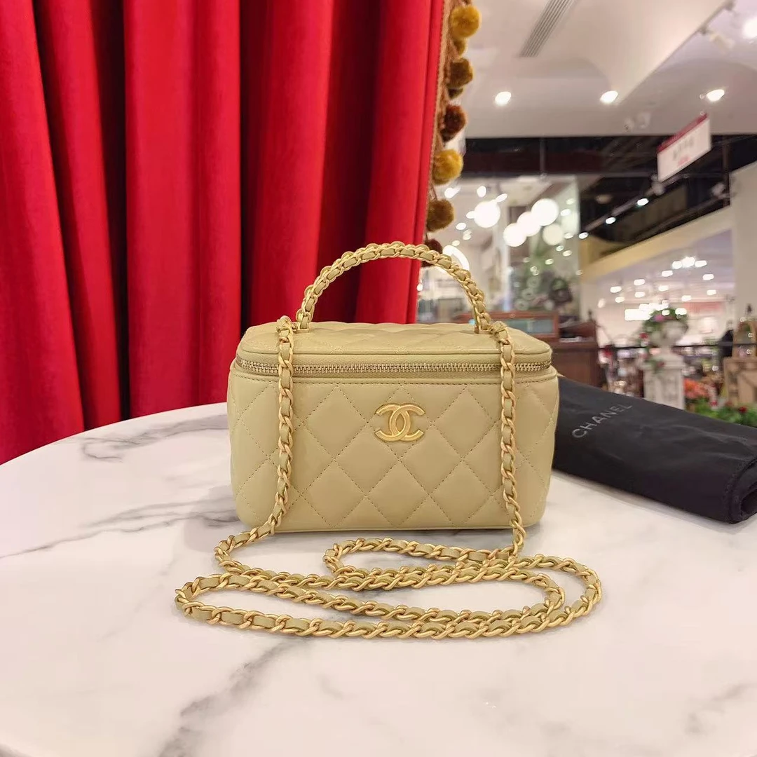 95新 Chanel/香奈儿 22k手柄长盒子绿金羊单肩包/79088014