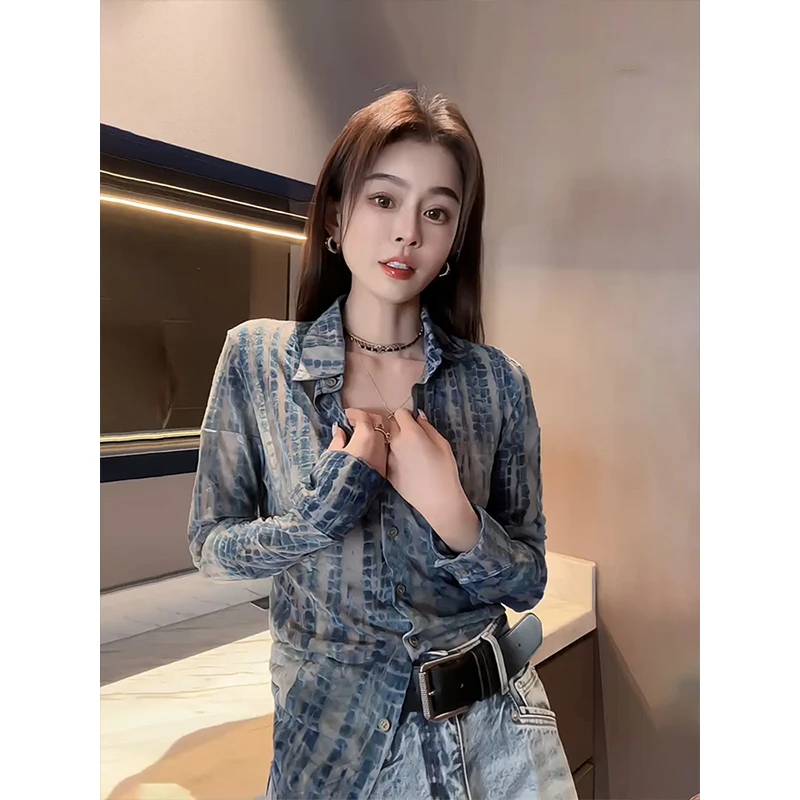 网红爆款2025夏季新款高级感植绒POLO领衬衫女洋气别致长袖上衣潮