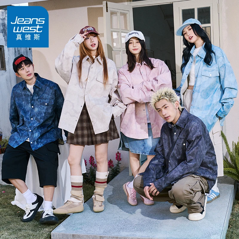 真维斯情侣时尚翻领衬衫男春季宽松休闲潮牌复古设计感外套男