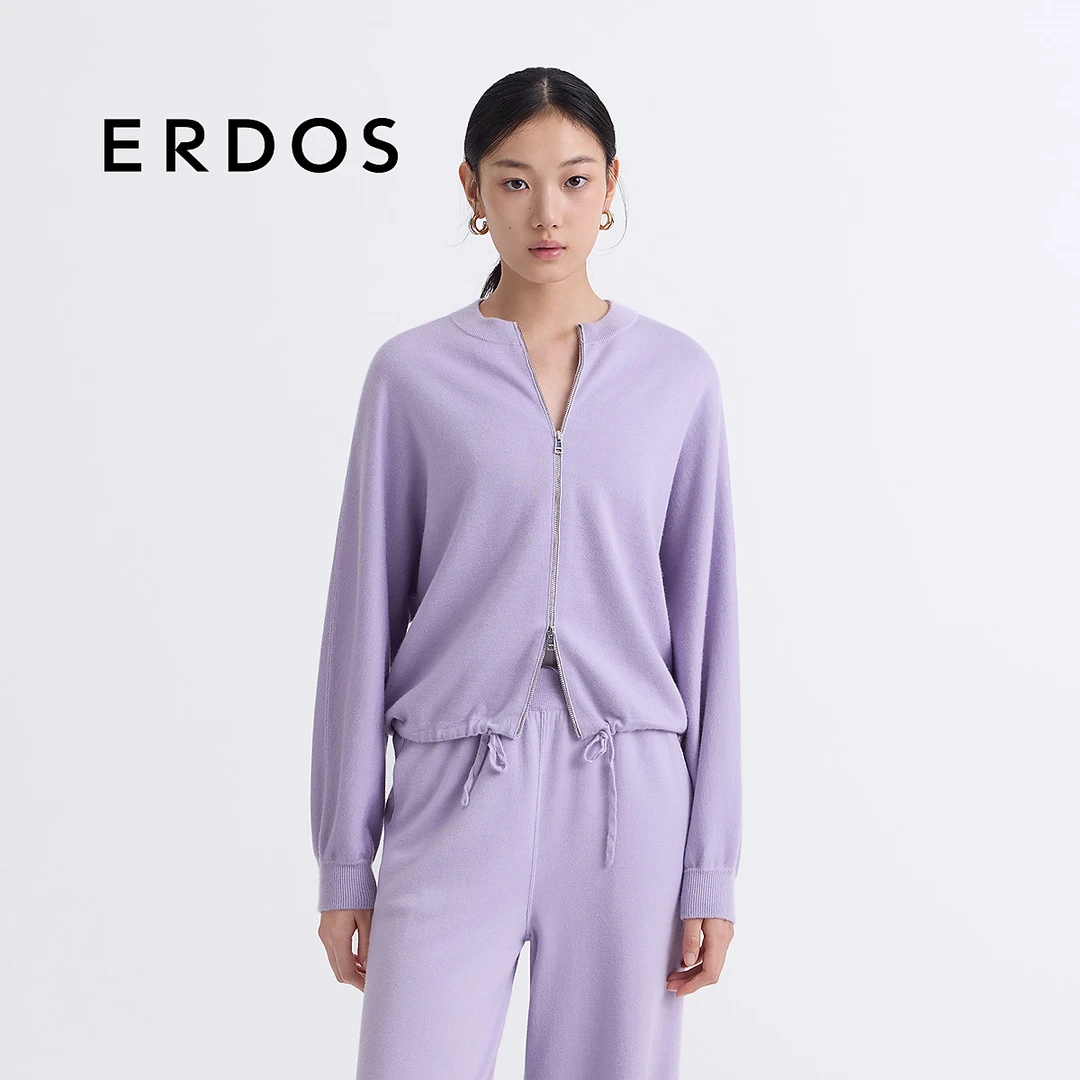 【精纺双提外套】ERDOS 圆领丝绒针织开衫春休闲宽松