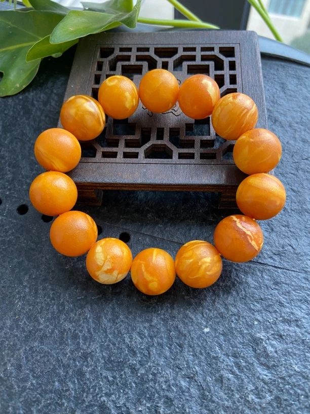 天然欧洲回流妖花橘皮老蜜蜡手串