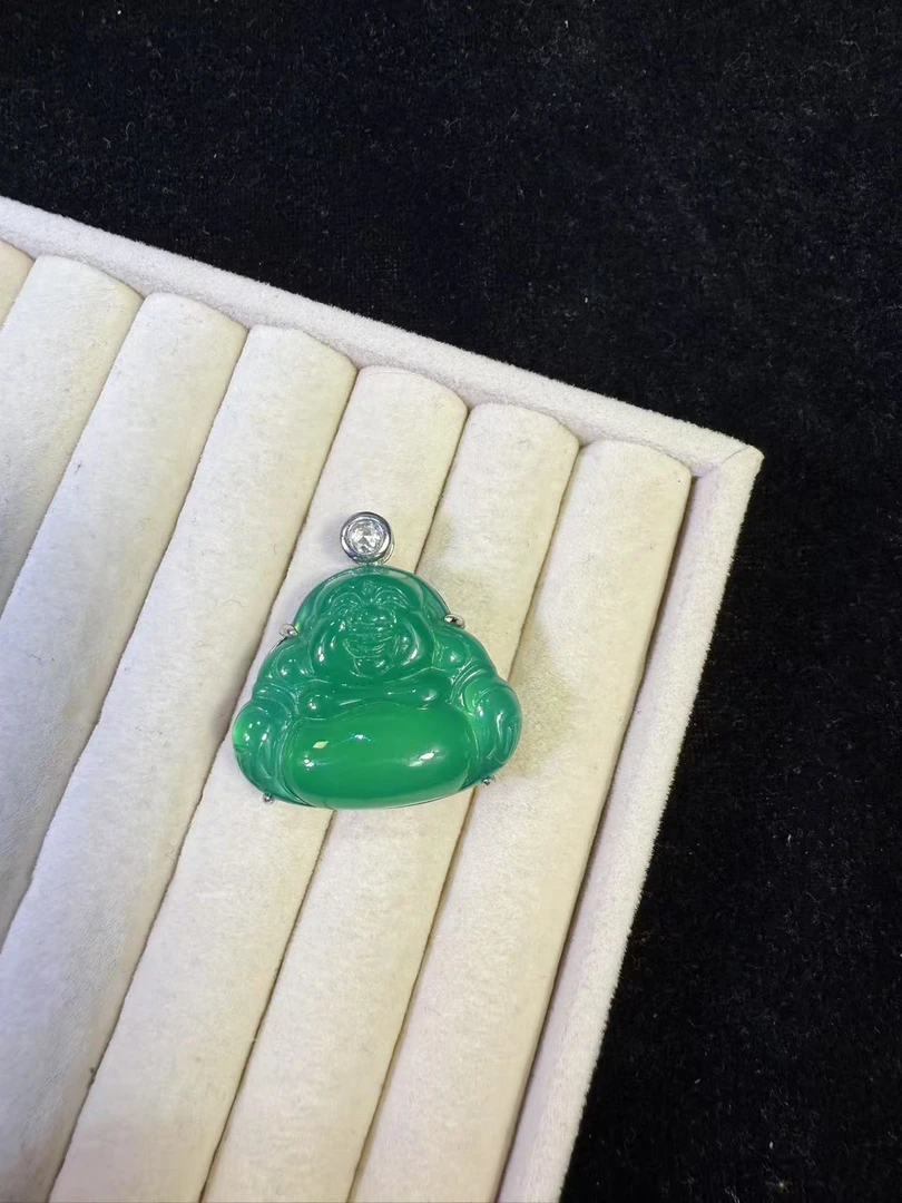 XIYAN/银s925中号佛公封底气质时尚高冰冰阳绿精美素款