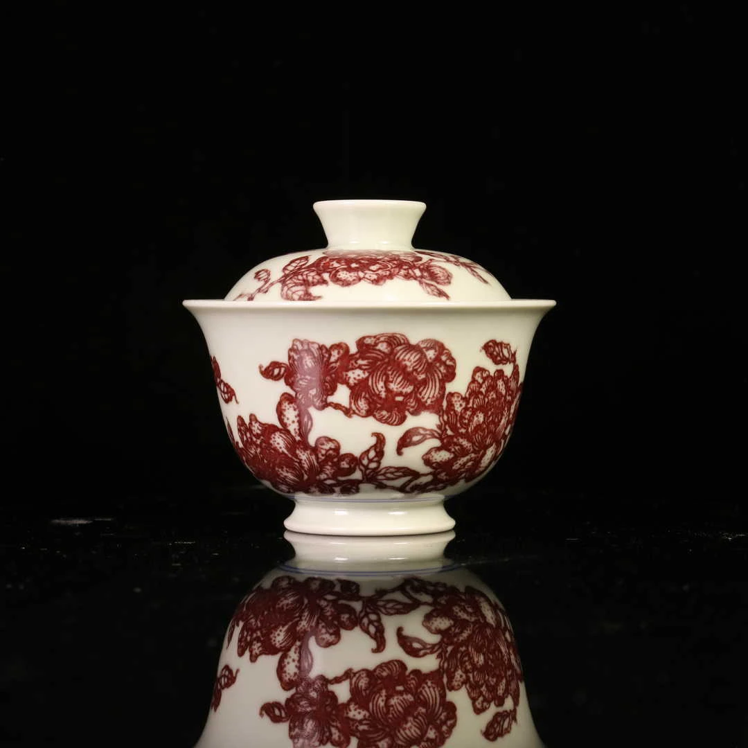 YGT-1032[学茶严选]釉里红山茶花盖碗茶杯