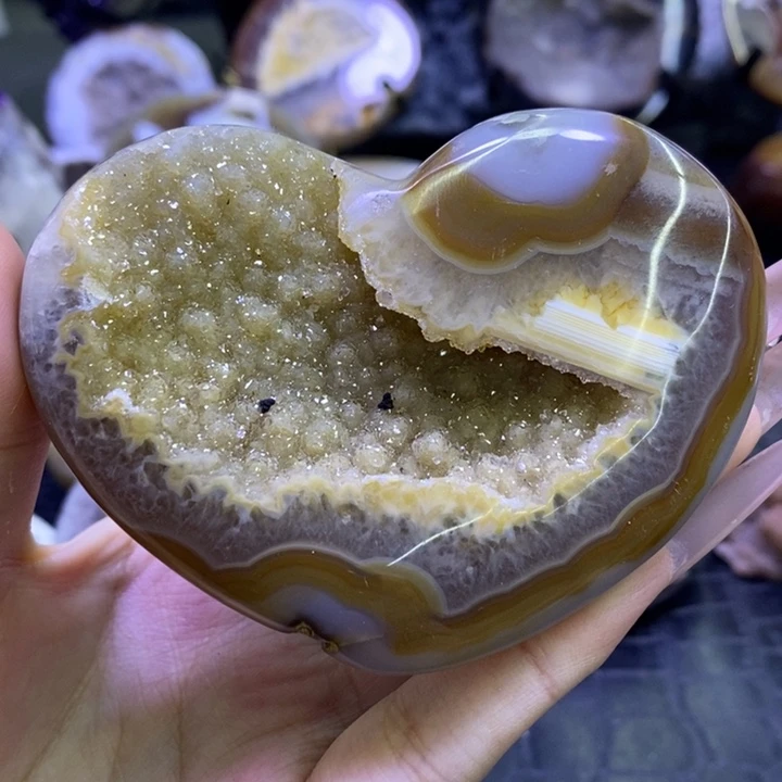 未镶嵌珠宝半成品水晶黄啵啵爱心摆件