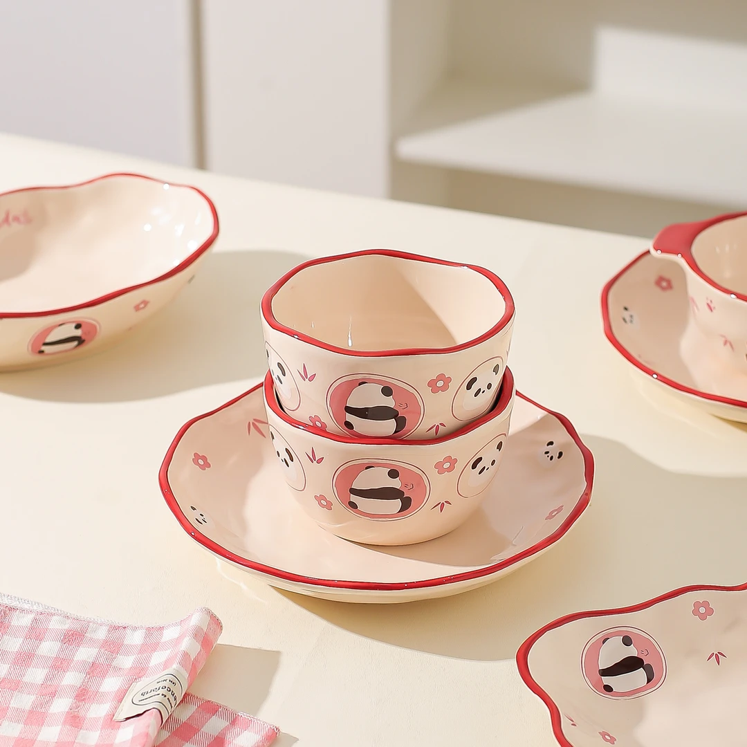 川岛屋熊猫饭碗家用2025新款餐具儿童碗面碗汤碗个人专用陶瓷碗盘