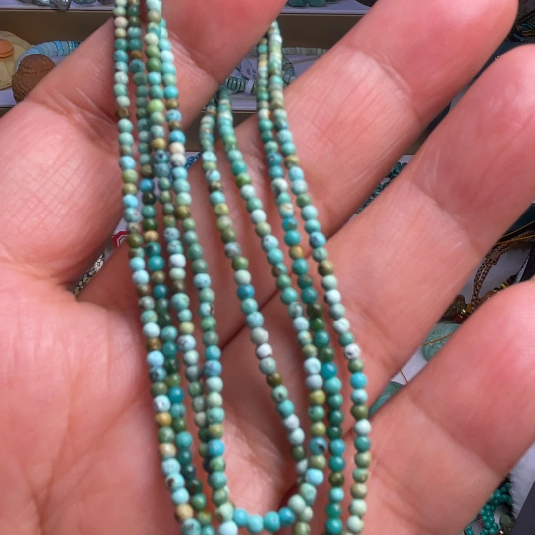 绿松石未镶嵌珠宝奇石小米珠长链2mm