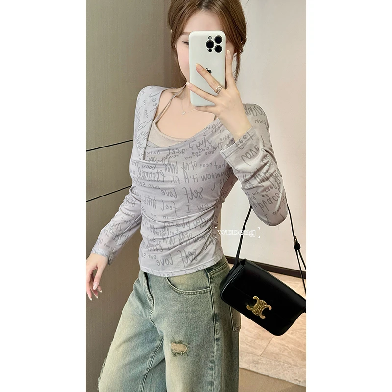 王等等【美式特调】2025经典款荡领针织长袖假两件上衣U225Y09933