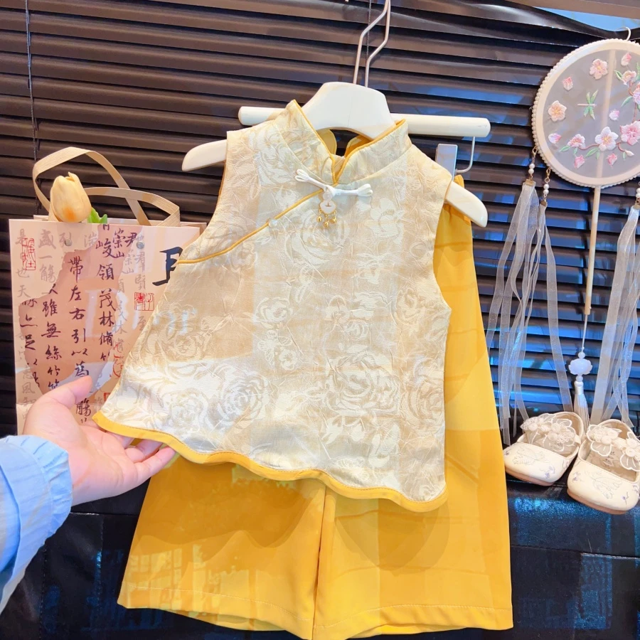 HHkids女童国风套装夏季2025新款儿童洋气中式背心马甲汉服ETZ359