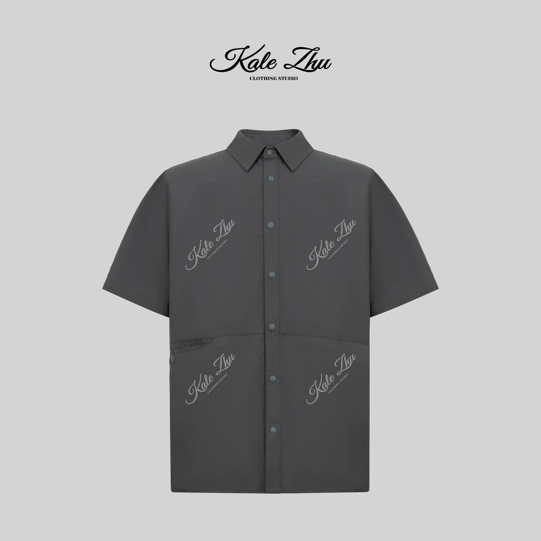 【KALE ZHU】”机能衬衫“翻领暗纹机能风口袋短袖衬衫 KZZA1S396