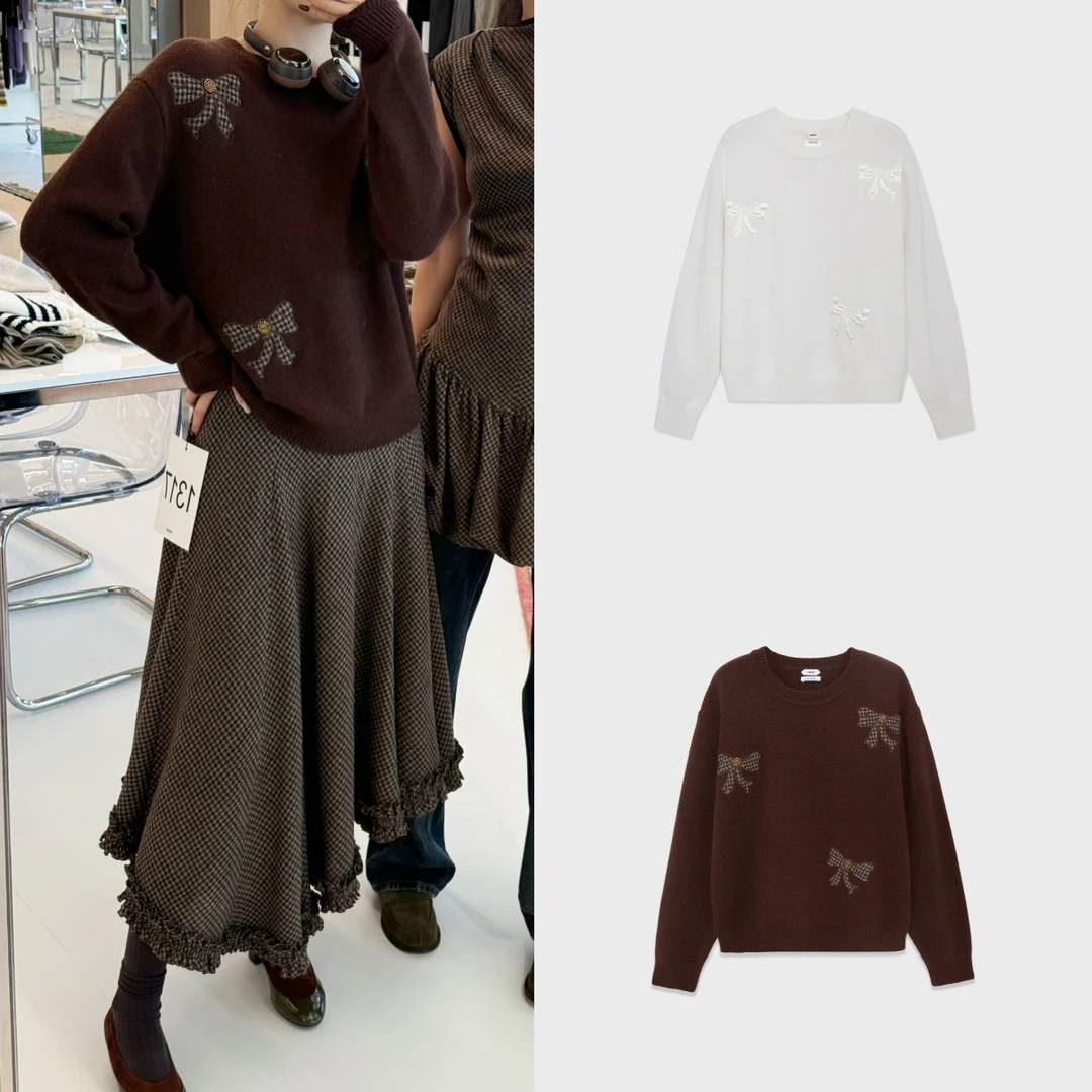 IMMI羊绒蝴蝶贴布绣套头针织衫