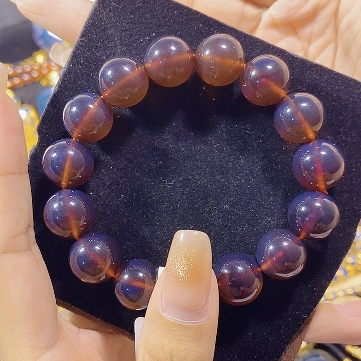 琥珀未镶嵌珠宝奇石紫罗兰手串13