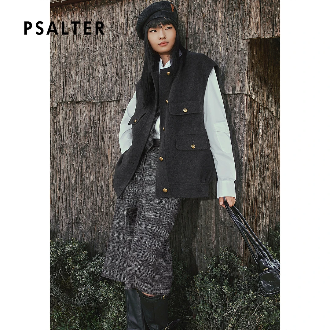 PSALTER诗篇山羊绒桑蚕丝混纺双面呢廓形马甲外套2025冬季新款