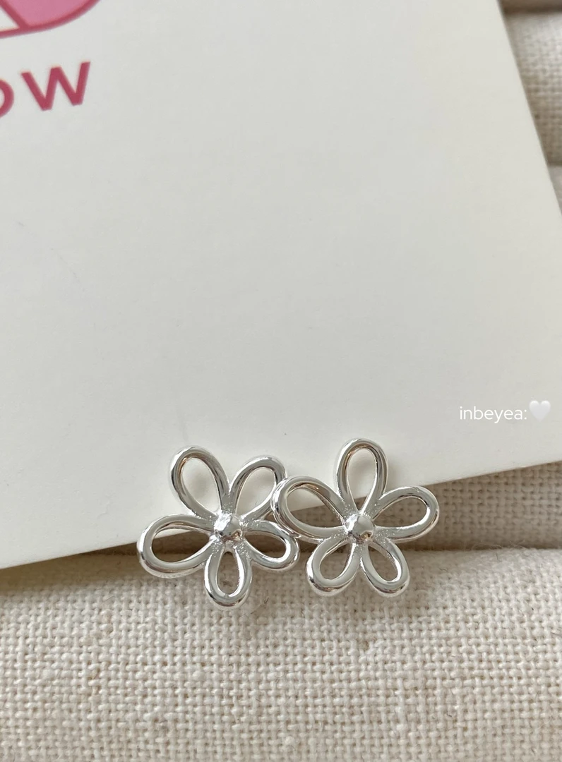 925银耳饰 镂空花朵耳钉 通体银 8277