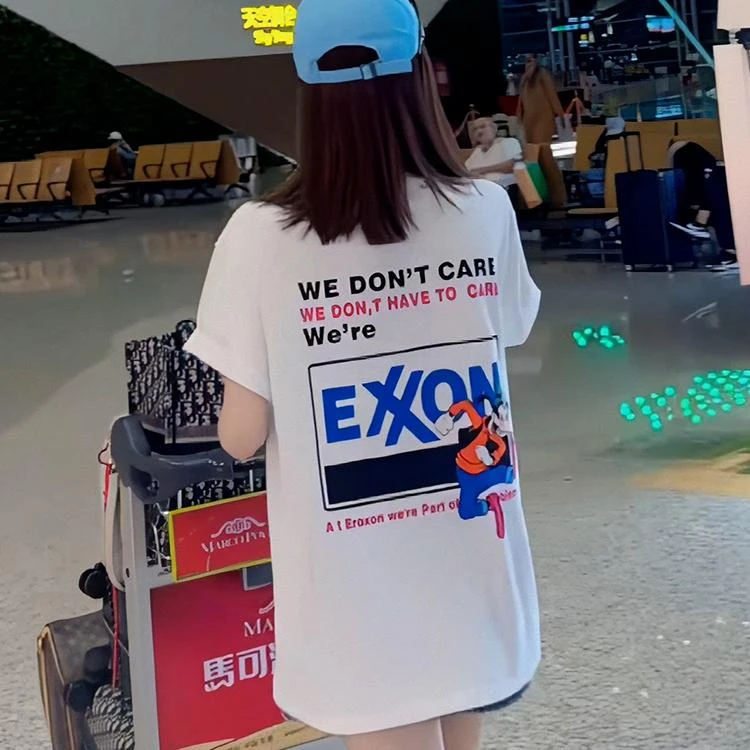 2025新款韩版卡通高飞前后字母印花宽松圆领短袖T恤男女同款上衣