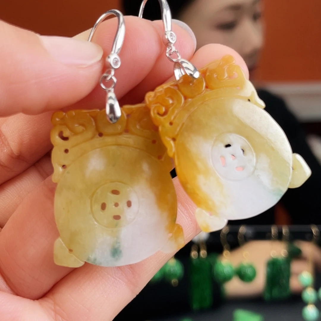 翡翠银S925镶嵌耳饰