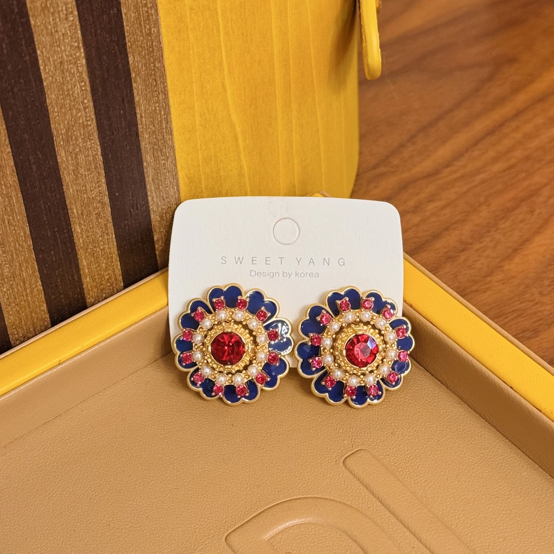 合金合成锆石耳饰 中古vintage紫色手工宫廷耳钉-zyy395