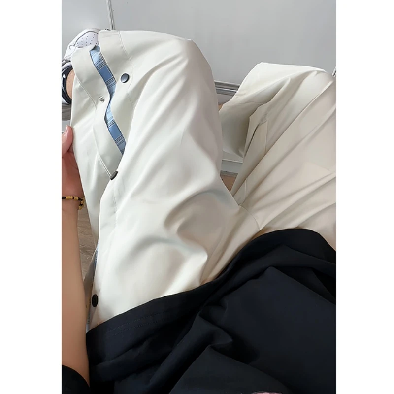 夏季过膝七分裤男士大码排扣格子撞色休闲直筒裤设计感7分裤短裤