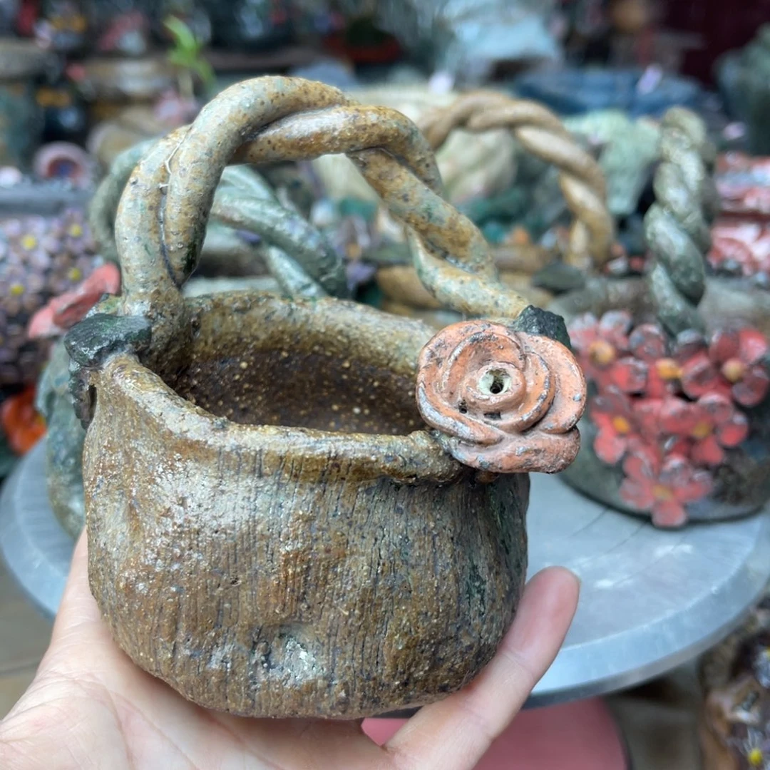 红陶胡*图粗砂陶手工花盆