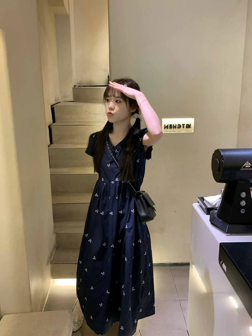 蝴蝶结常规夏季风纯欲风大码连衣裙9030