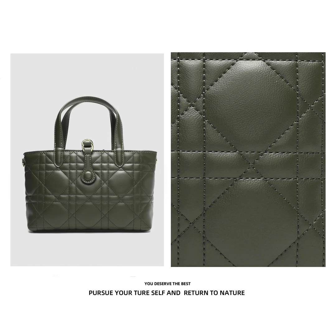 【高定系列】2024年新款轻奢时尚百搭单肩斜挎墨绿色菱格手提包