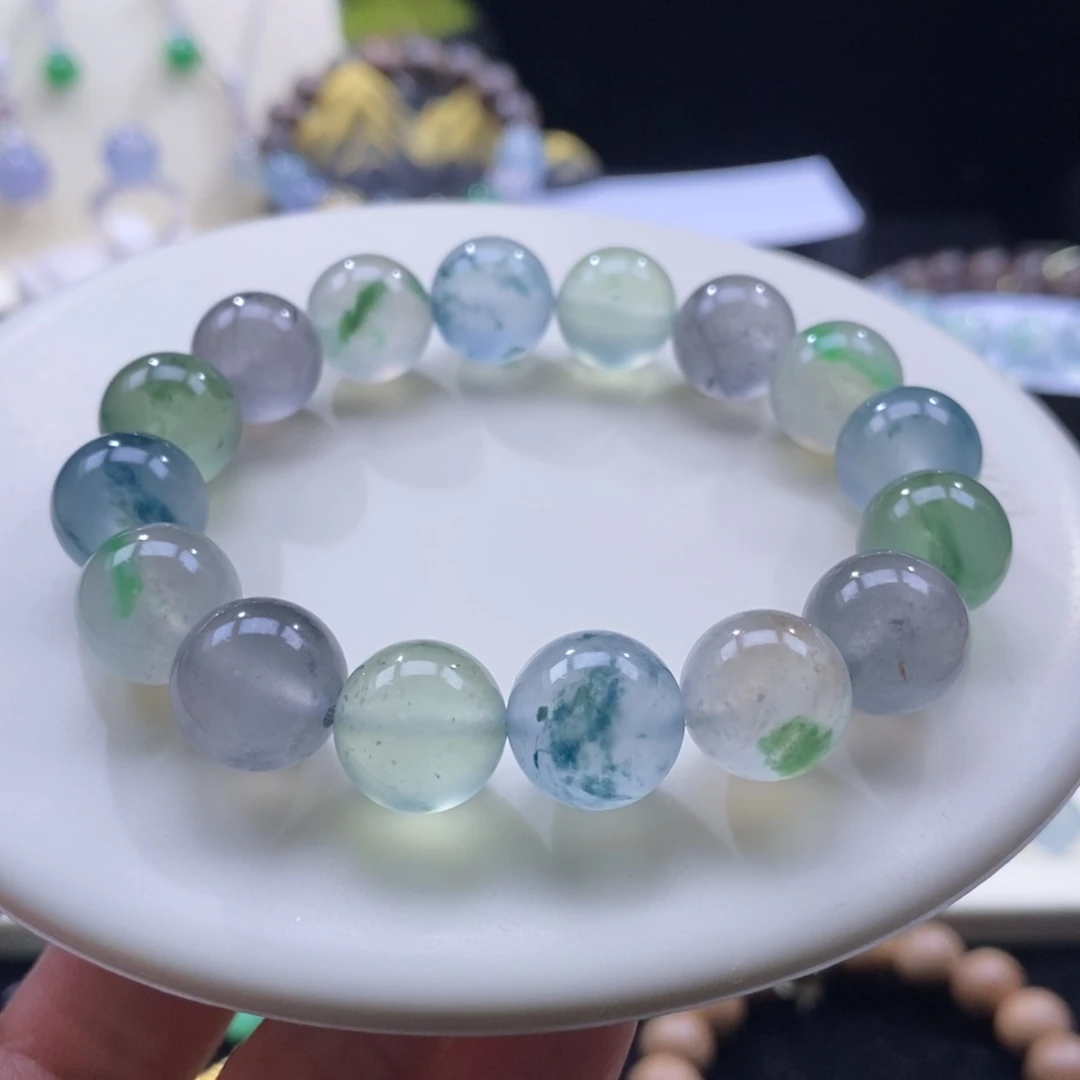 翡翠未镶嵌颈饰翡翠高种水飘花多宝手串